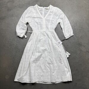 NWT Y2K Calvin Klein A-line Dress Womens 2 White MSRP $129 3/4 Sleeve Midi Flowy